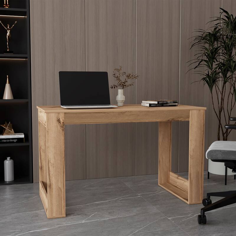 Modern Rectangle Computer Desk with Storage Shelf and Spacious Workspace for Home Office or Study - Light Oak