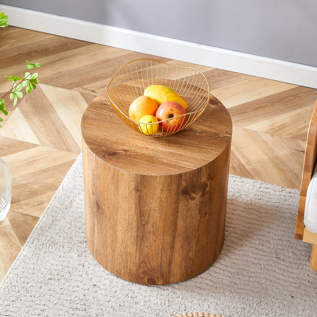 Elegant Cylindrical Table with Wood Grain Pattern, Fashionable Coffee Table, Small Dining Table and Workbench