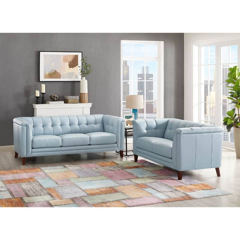 Hydeline Arvo Top Grain Leather Sofa and Loveseat Set with Feather, Memory Foam and Springs