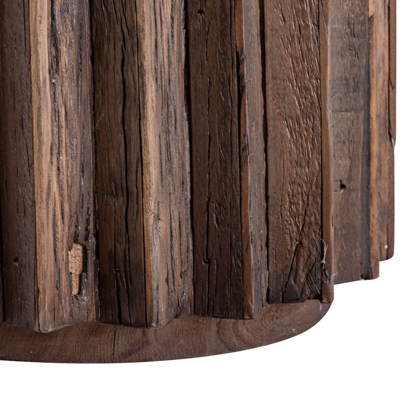 Wooden Side Table with Round Top - 17" - Brown and White