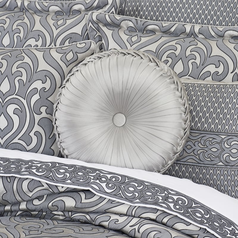 Bolero Pewter Tufted Round Decorative Throw Pillow - Polyester - Pewter - Accent