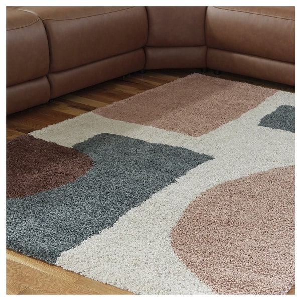 slide 2 of 9, Signature Design by Ashley Flynnwick Pink/Beige 5' x 7' Rug - 63" W x 85" D x 1" H 63" W x 85" D x 1" H - Pink/Beige - Rectangle