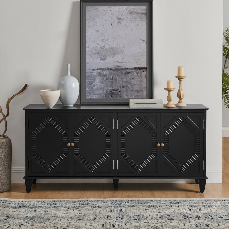 65.2"Sideboard Buffet Cabinet with Storage,Symmetrical Geometric Accent Storage Cabinet,Large Console Table - Black