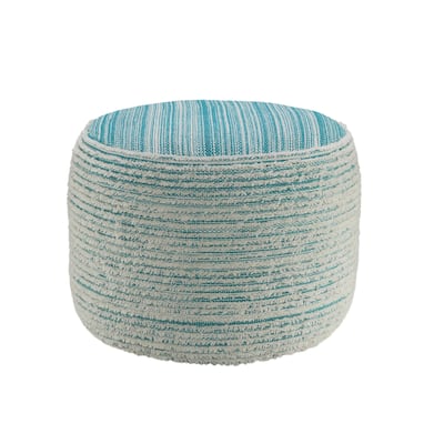 18" Striped Pouf Ottoman Round Fabric Foot Stool Seat and Polyester Upholstery Modern Accent Style