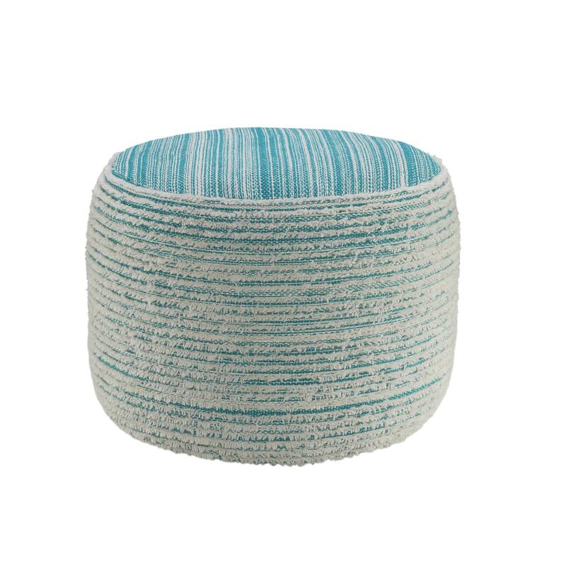 HomeRoots 18" Blue Fabric Cylinder Striped Pouf Ottoman