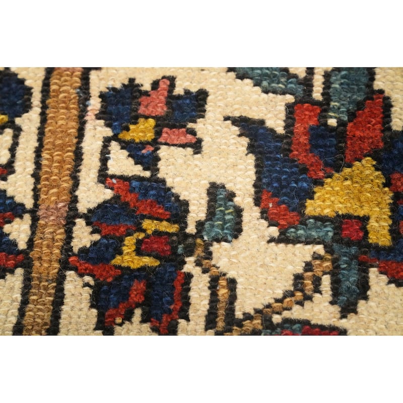 Hand Knotted Oriental 100% Wool Carpet Traditional Floral Navy Blue & Blues Bakhtiari Runner Rug - 10' 2'' X 3' 5''