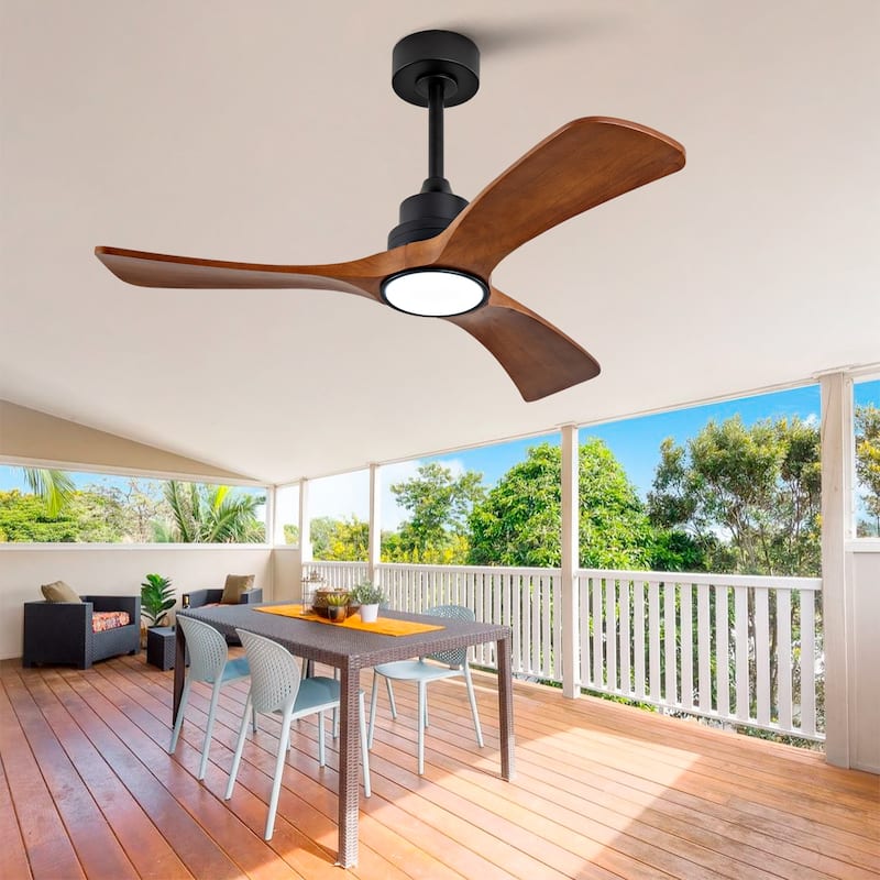 42 Inch Wood Ceiling Fan With 3 Solid Wood Blades Remote Control Reversible DC Motor For Living Room - Black