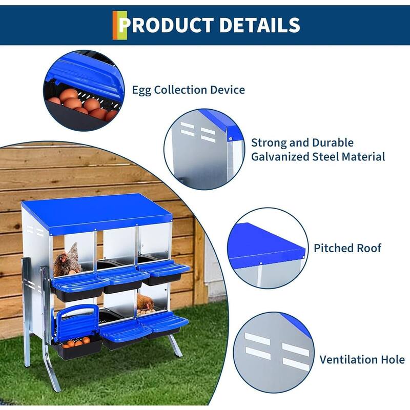 6-Hole Metal Chicken Nesting Box or Easy Cleaning with Legs