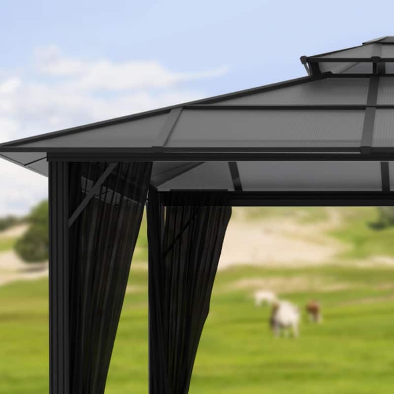 VEIKOUS 12x12 FT Outdoor Patio Gazebo, Double Hardtop PC Gazebo