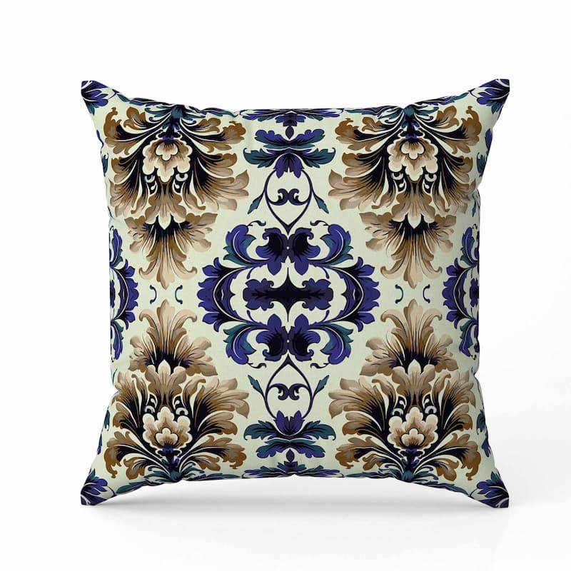 Damask Rapture Faux Suede Reversible Throw Pillow Blue and Beige