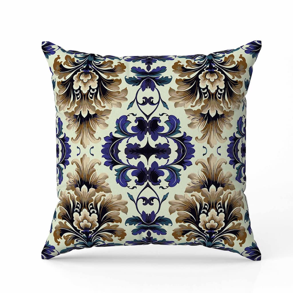 Damask Rapture Indoor/Outdoor Reversible Throw Pillow Blue and Beige