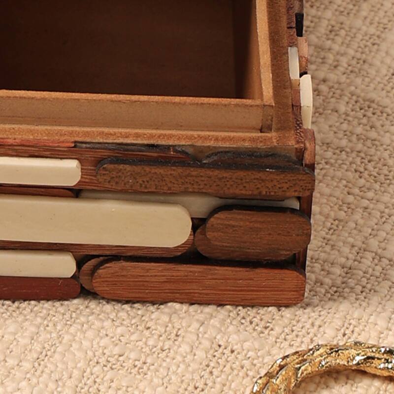 Handcrafted Reclaimed Wood & Bone Jewelry Box Decorative Box Storage Box- 6x6x3"