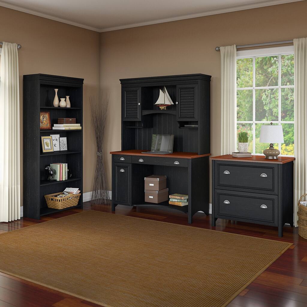 Fairview Computer Desk with Hutch, Bookcase and Lateral File Cabinet