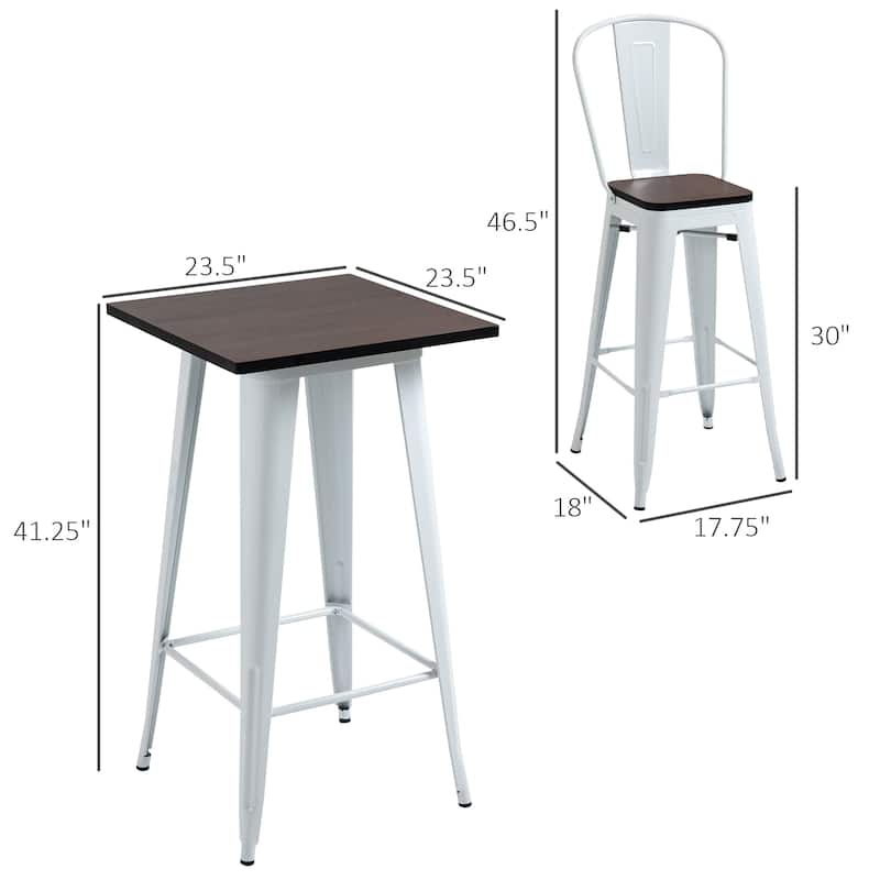 HOMCOM 3 Piece Bar Table Set with 1 Table, 2 High Back Chairs and Metal Frame with Footrests for Home