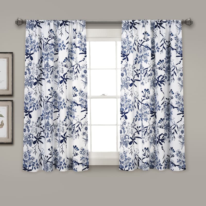 The Gray Barn Dogwood Floral Curtain Panel Pair - 63 Inches - Navy