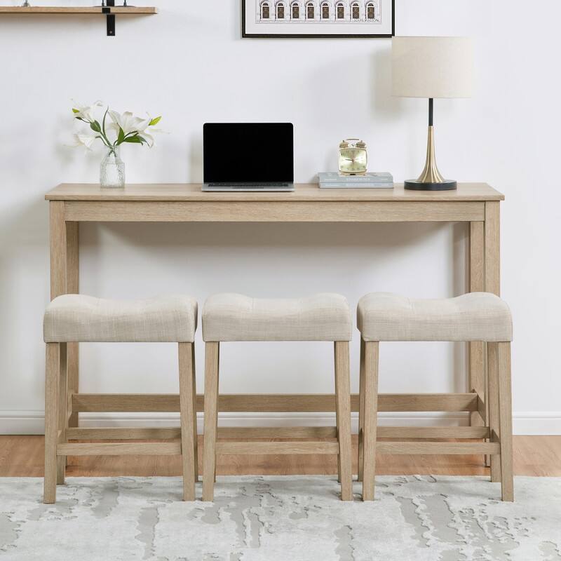 4-Piece Bar Table Set with Power Outlet and Comfortable Padded Stools for Dining and Entertaining