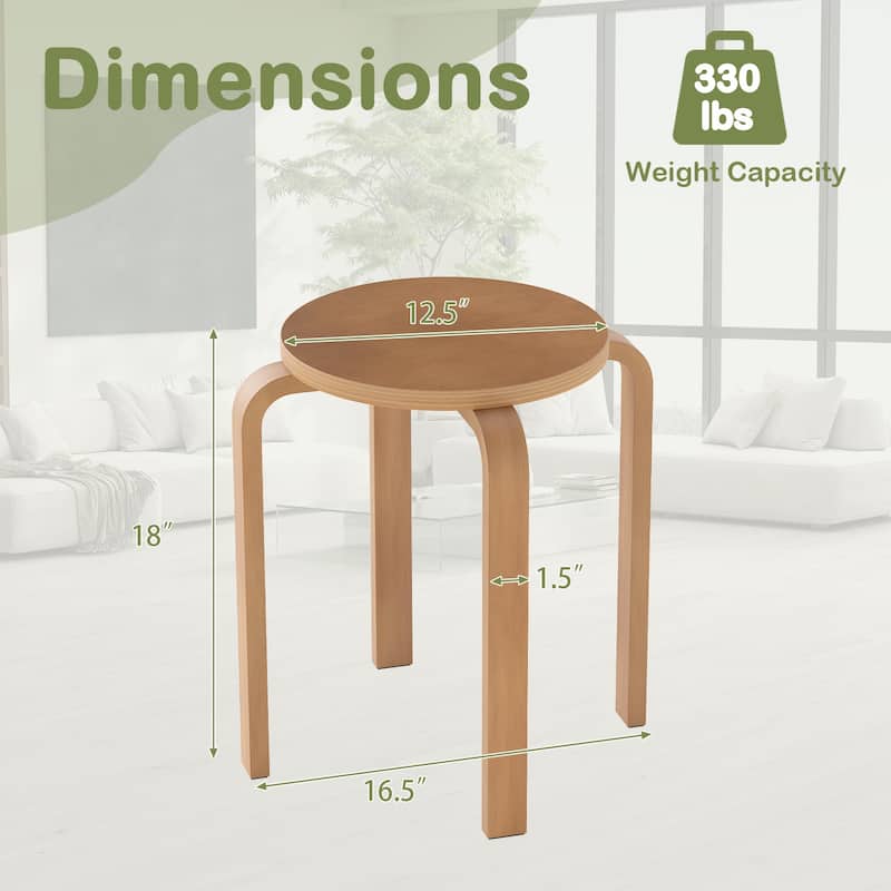 Gymax Set of 4 18'' Stacking Stool Round Dining Chair Backless Wood