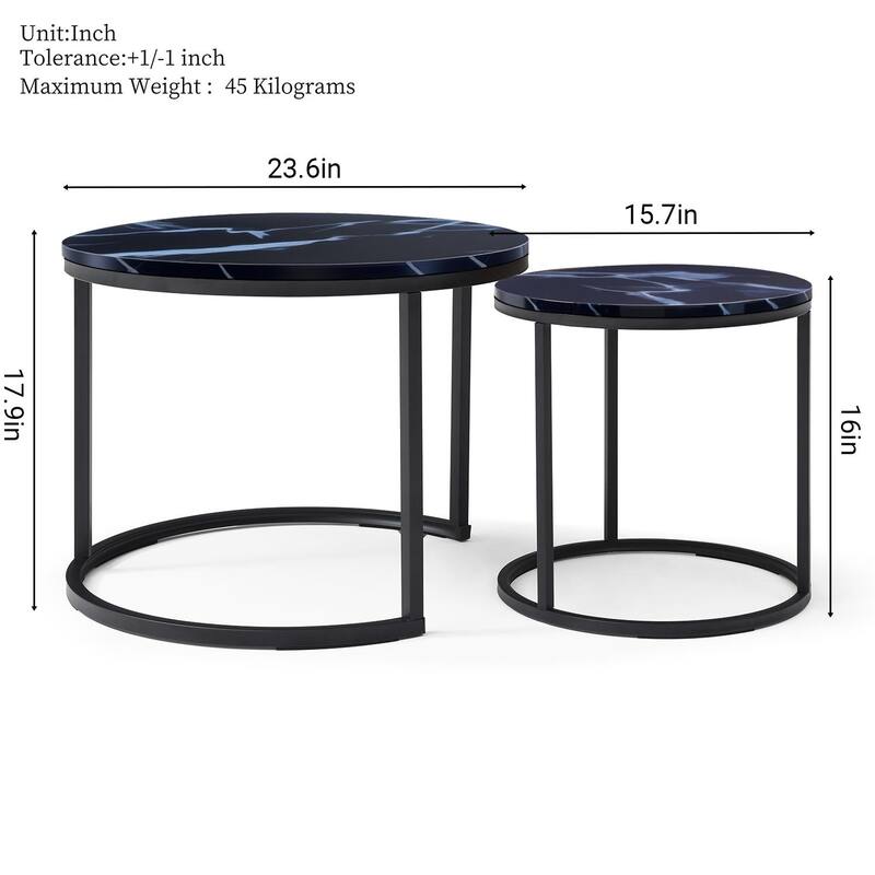 Set of 2 Coffee Table Nesting Table for Living Room, Center Table End Table Side Table with Metal Frame