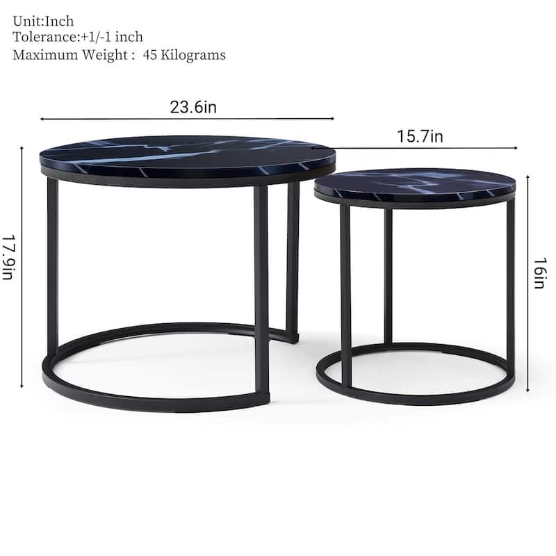 Versatile Nesting Coffee Table Set of 2 with Round Wooden Top and Metal Frame Base Modern Simple Side Table End Table Nightstand