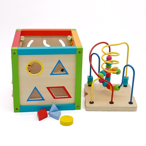 Wooden Learning Bead Maze Cube 5 in 1 Educational Toy - Multicolor