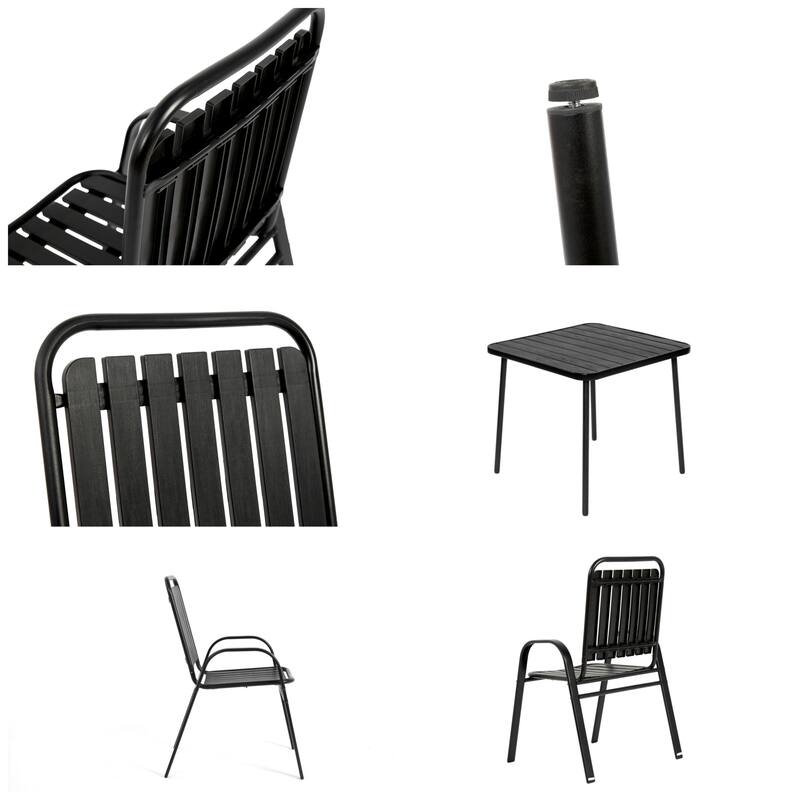 Outdoor Dining Set with Plastic Chairs & Steel Table, 5 Pcs