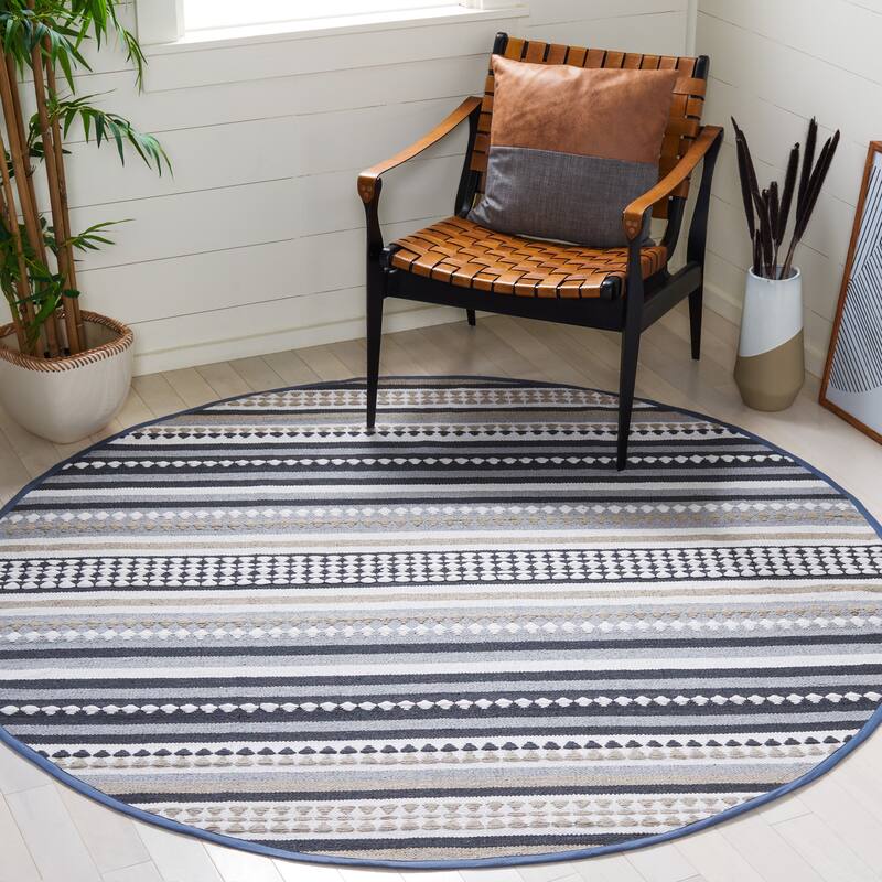 SAFAVIEH Handmade Montauk Nellwyn Cotton Rug - 6' Round - Grey/Ivory