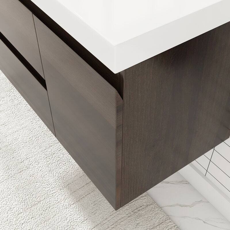 24"/30"/36"/48" Wall-Mounted 2-drawer Bathroom Vanity Set with Integrated Resin Sink