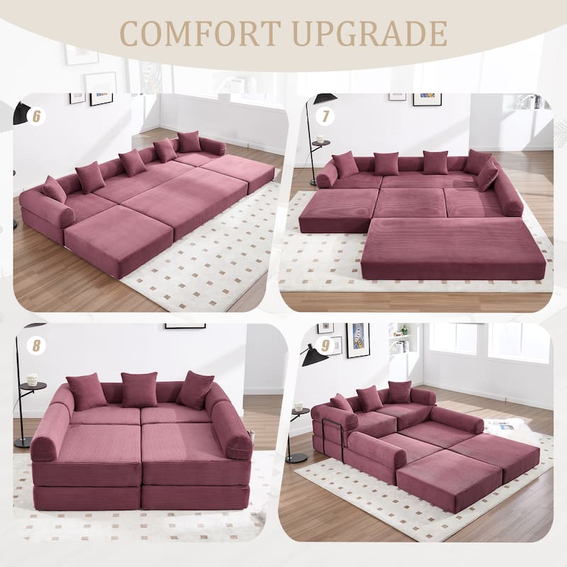 HOMEFUN Corduroy Upholstered Convertible Folding Sofa Bed with Fixed Frame and Pillow Back Handrail