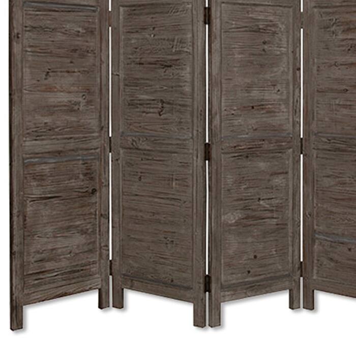 Wooden 4 Panel Foldable Floor Screen with Textured Panels, Gray