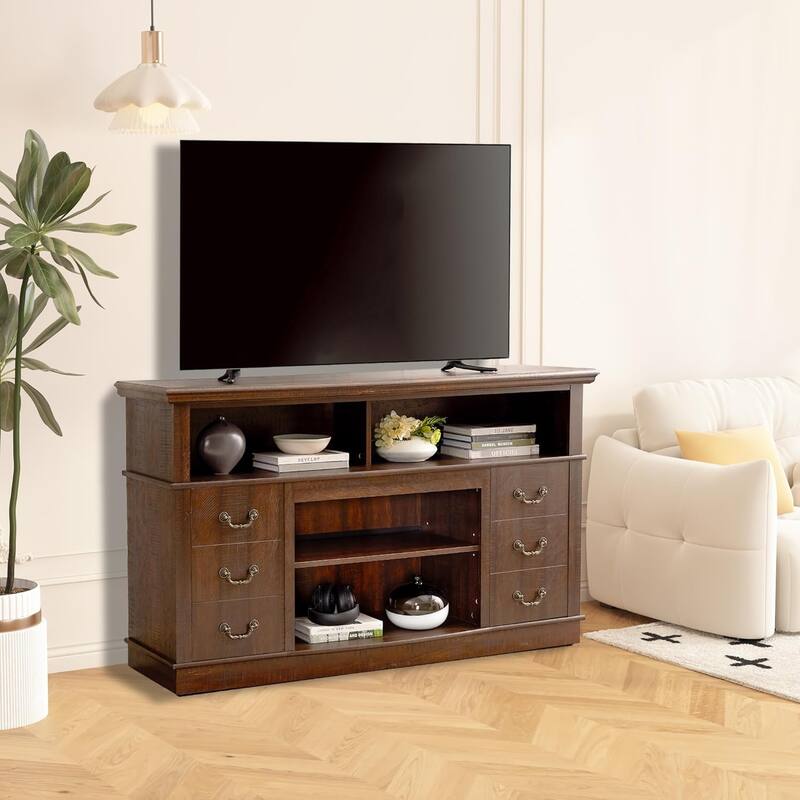Roomfitters Traditional TV Media Stand, Farmhouse Rustic Entertainment Console, Up to 65" TV, Open and Closed Storage Space - Espresso