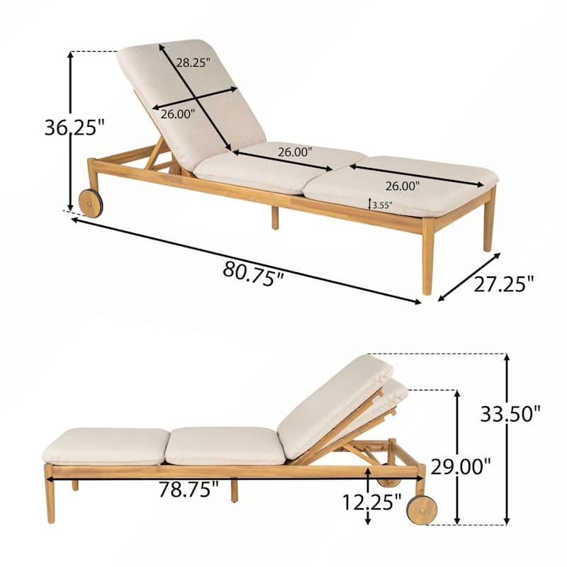Outdoor Chaise Lounge with Wheels Set of 2