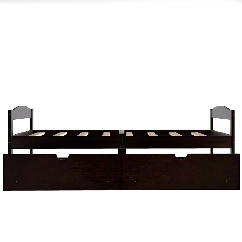 Twin Size Platform Bed with 2 Drawers in Espresso Finish, Space-Saving Storage