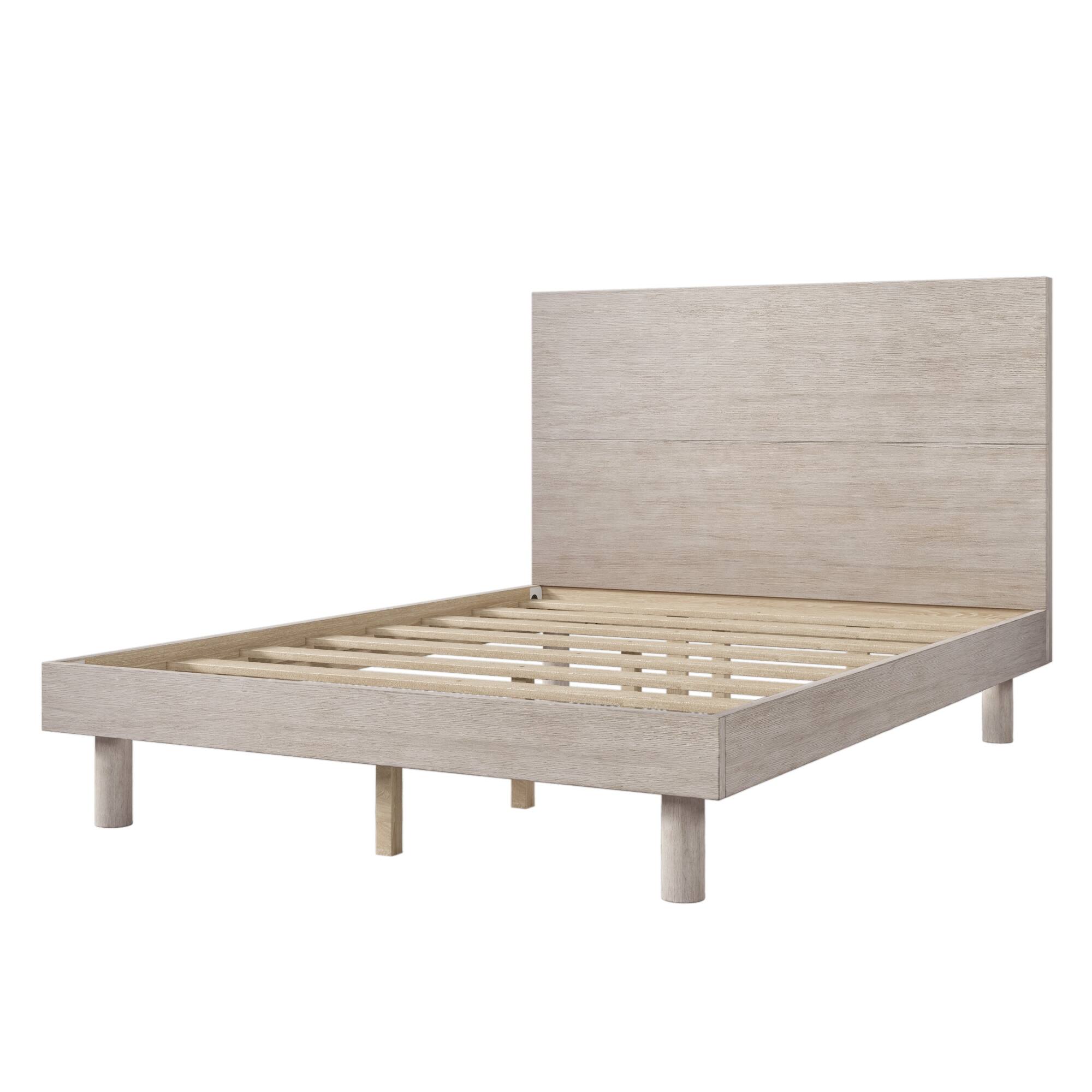 Modern Concise Style Solid Wood Grain Platform Bed Frame, Full, Stone