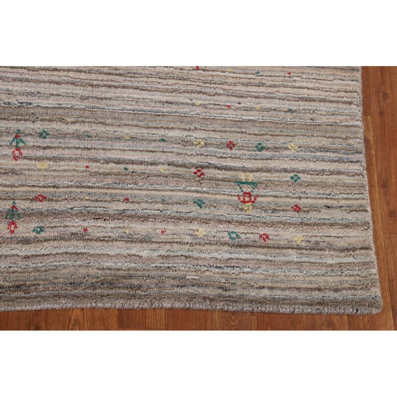 Earth Tone Gabbeh Indian Area Rug Handmade Tribal Wool Carpet - 5'0" X 7'10"
