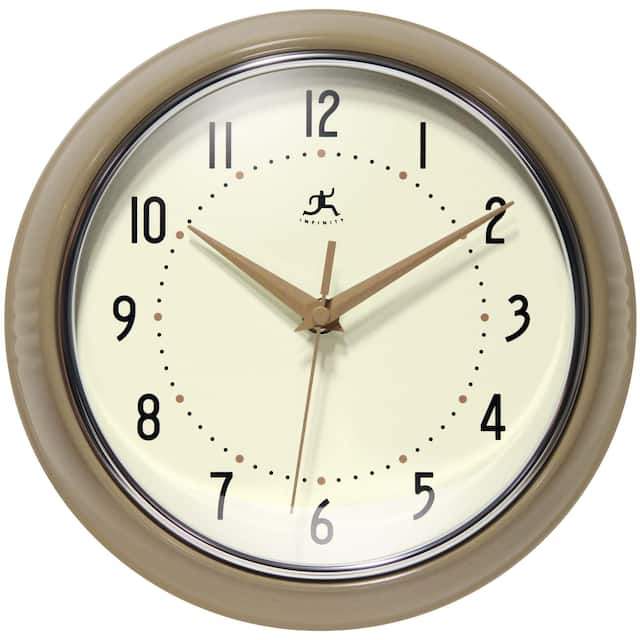 Round Retro Kitchen Wall Clock by Infinity Instruments - 9.5 x 3.25 x 9.5 - Latte