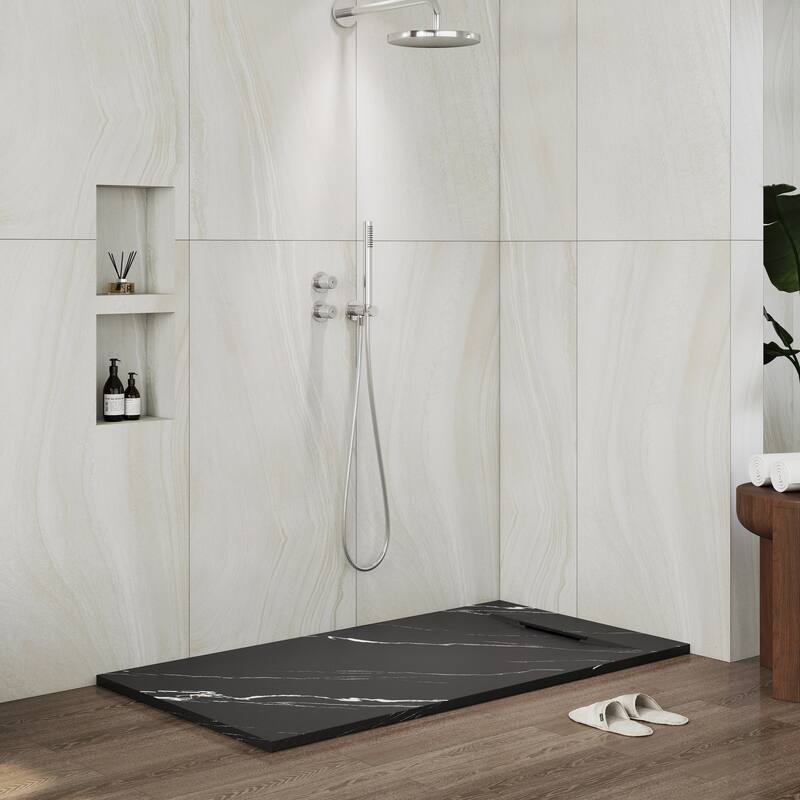 SMC Alcove Shower Pan Base with Reversible Drain, Low Profile, Wheelchair Access, Slip-Resistant, cUPC Certified