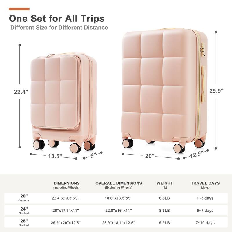 Merax Suitcases 3 Piece ABS Hardshell Front-Opening Luggage Sets with USB Port and Spinner Wheels & Cup Holder, for Men Women