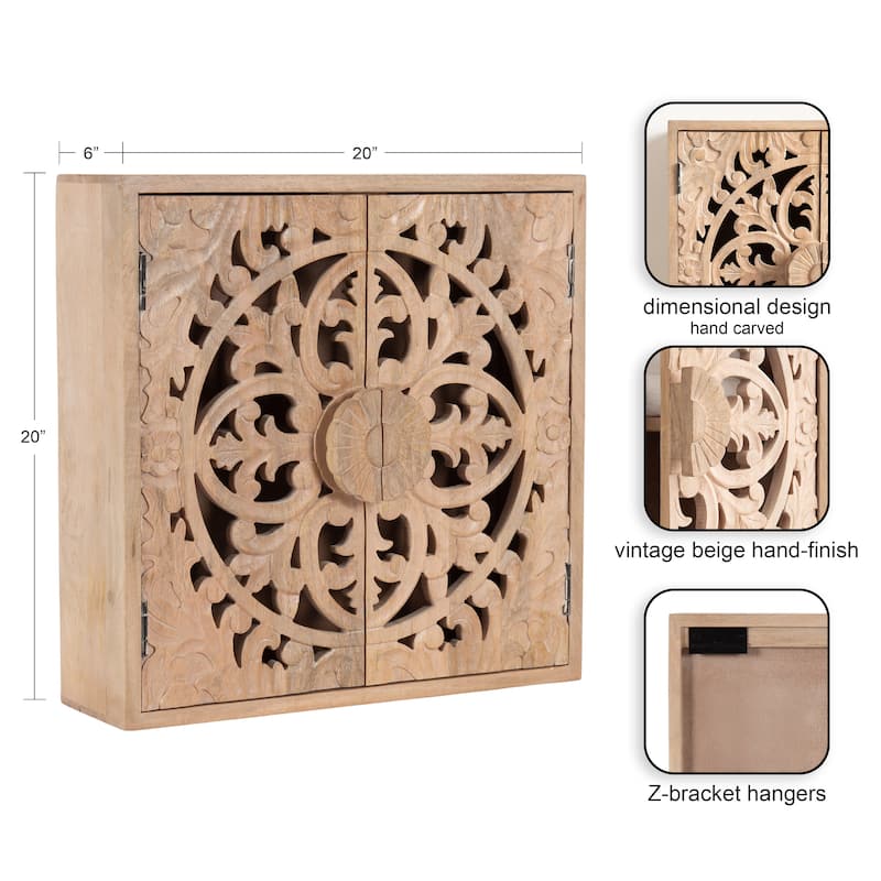 Kate and Laurel Saanvi Carved Wood Wall Cabinet - 20x20