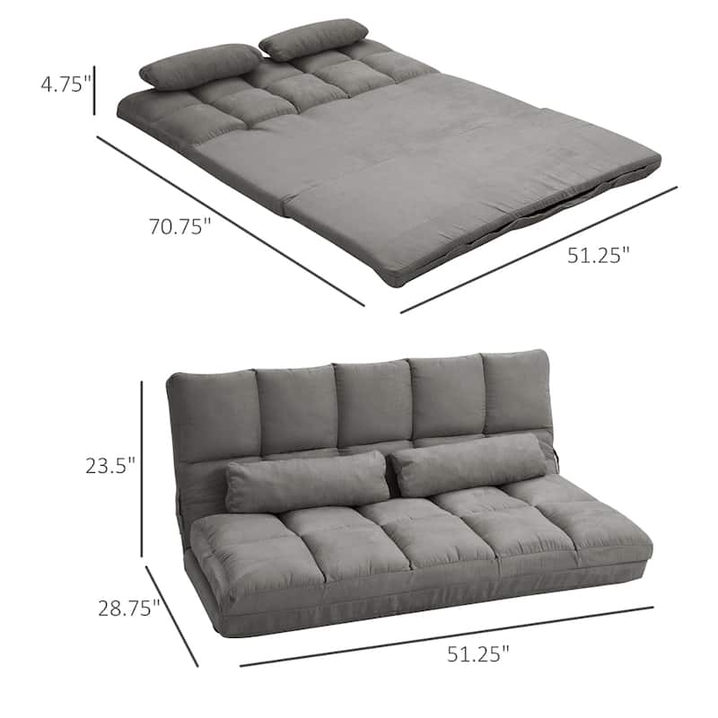 Convertible Floor Sofa Chair w 2 Pillows, Adjustable Backrest&Headrest