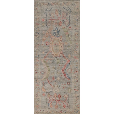 Oushak Turkish Runner Rug Handmade Vegetable Dye Wool Carpet - 1'10" x 6'4"