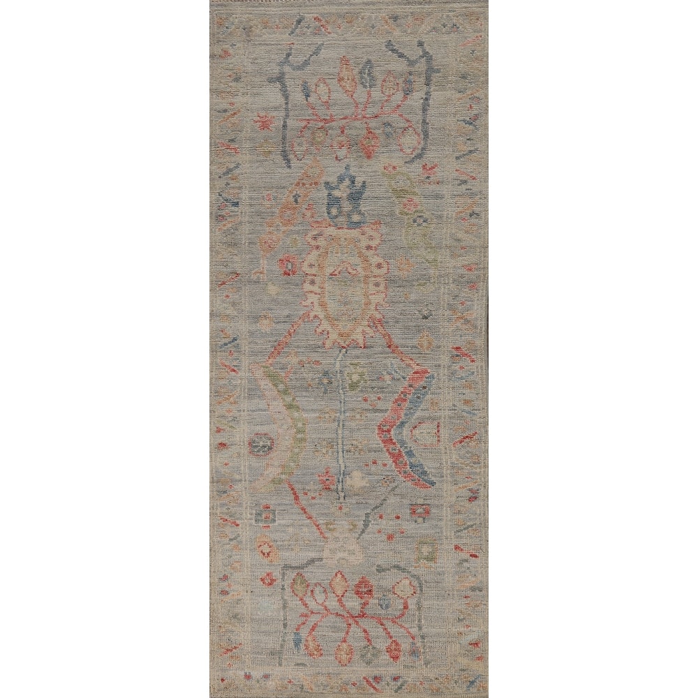 Hand Knotted Oriental 100% Wool Carpet Transitional All-Over Greys & Charcoal Oushak Runner Rug - 6' 4'' X 1' 10''