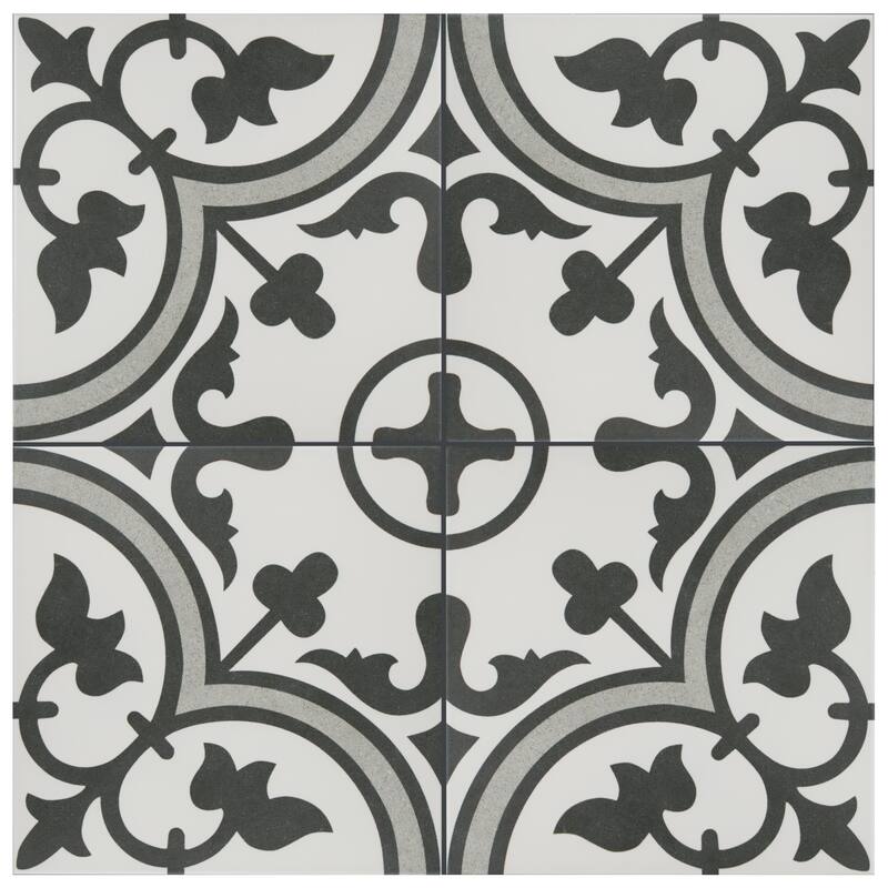 Merola Tile Arte Grey Encaustic 9.75" x 9.75" Porcelain Floor and Wall Tile
