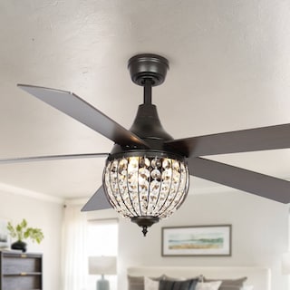 52" Industrial Black Wood 5-blade Crystal Ceiling Fan with Remote