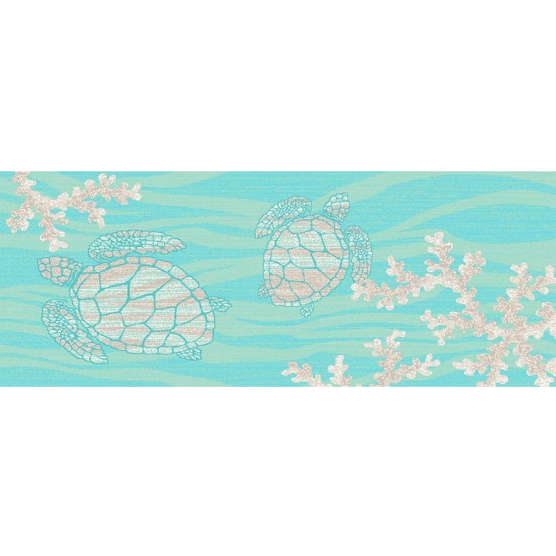 Seaside Turtle Coral Coastal Rug - 20"x44" - Turquoise