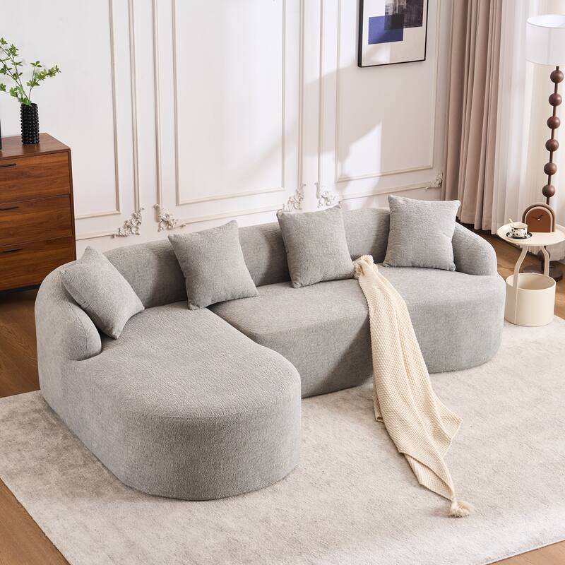 Full Compression Sponge L-Shape Sectional Sofa with Curved Chaise - Light Grey
