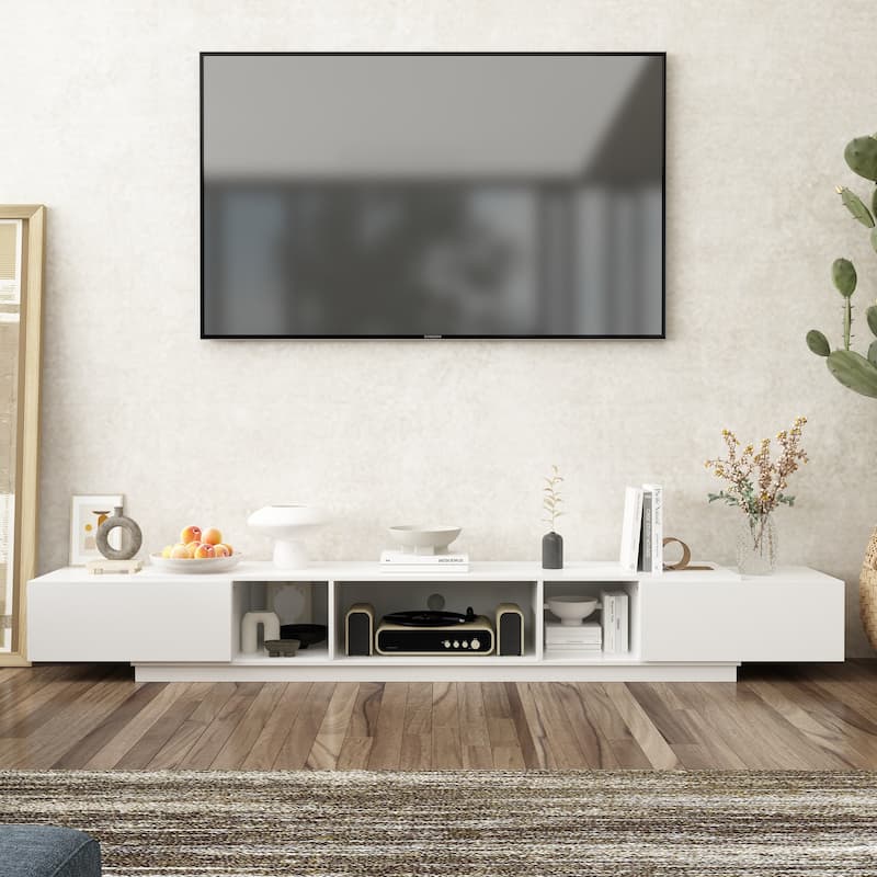 94.5" TV Stand Efficient Cable Management and Spacious Storage Console - White