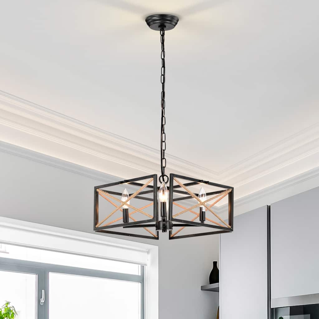 Rainier 4-Light Geometric Lantern Style Chandelier for Dining/Living Room, Bedroom