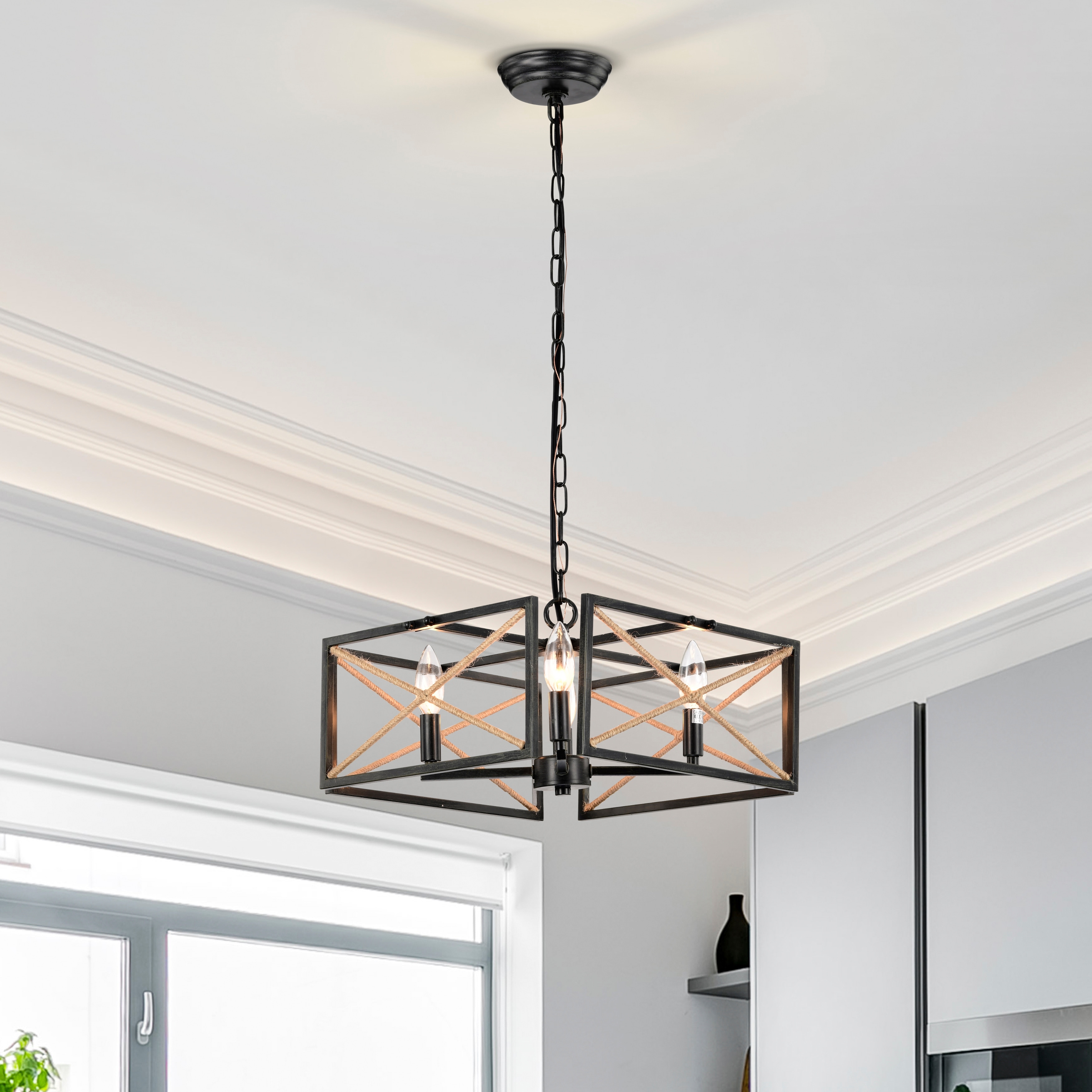 Rainier 4-Light Geometric Lantern Style Chandelier for Dining/Living Room, Bedroom