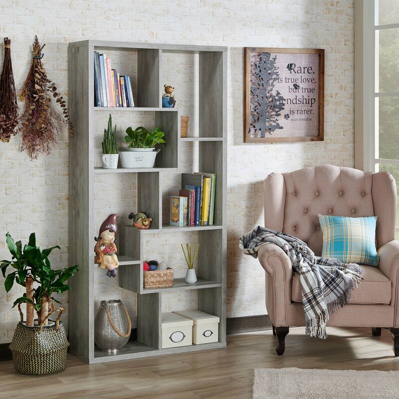 DH BASIC Modern Grey 71-inch 8-Open Shelf Display Bookcase by Denhour - Vintage Grey Oak