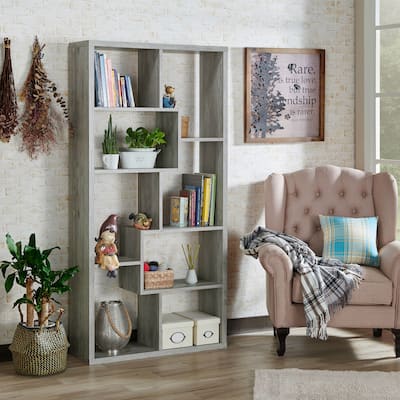 DH BASIC Modern Grey 71-inch 8-Open Shelf Display Bookcase by Denhour